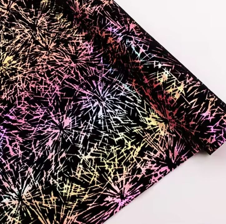 Flocking Fireworks Pattern Color Changeable Fabric PU Leather